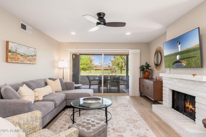 Living Room - Patio & Fireplace View