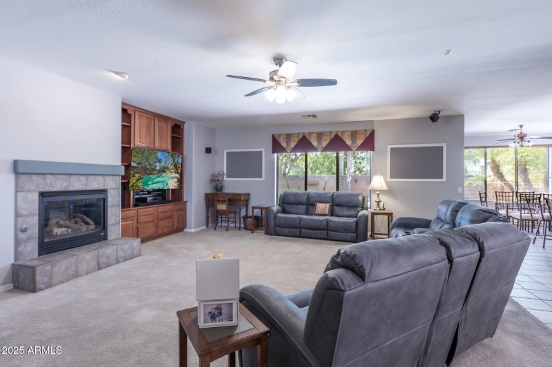 Large great room with gas fireplace