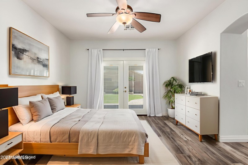 Primary bedroom staged