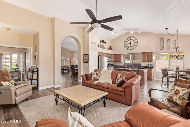 Living area looking into kitchen