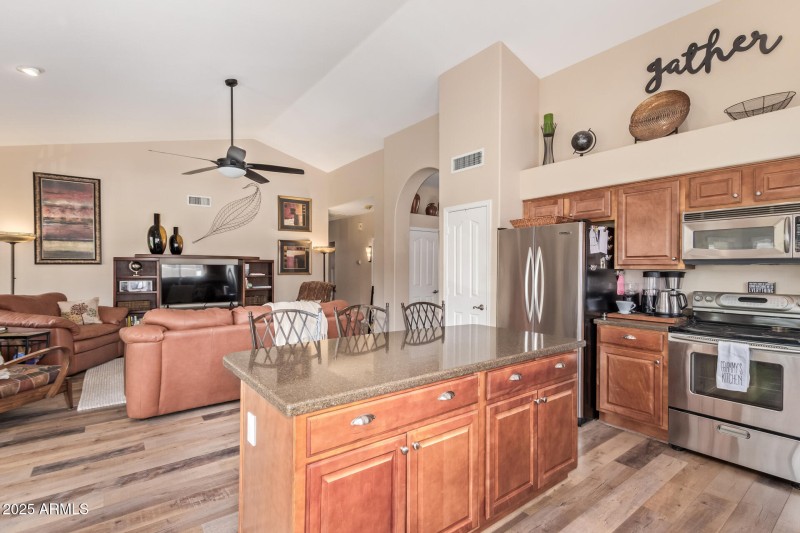 Kitchen looking into living area