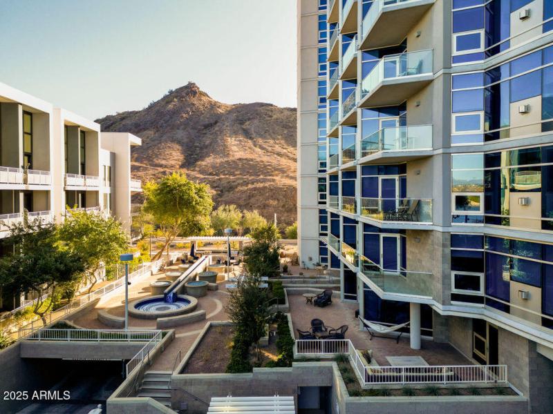 drone over patio and common area