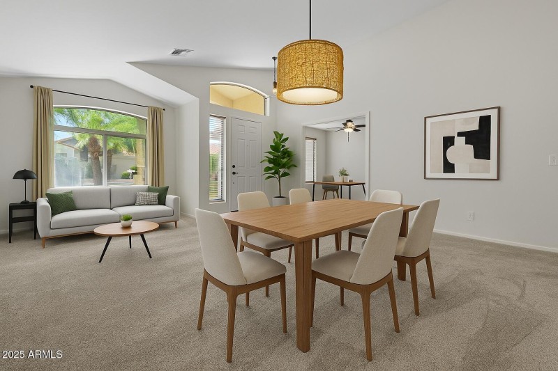 Living room, dining room, staged