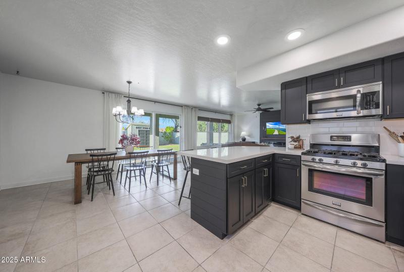 Kitchen overlooking dining area