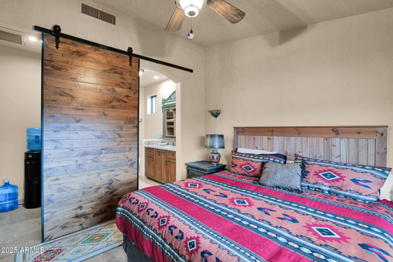 Barn door to apartment bath