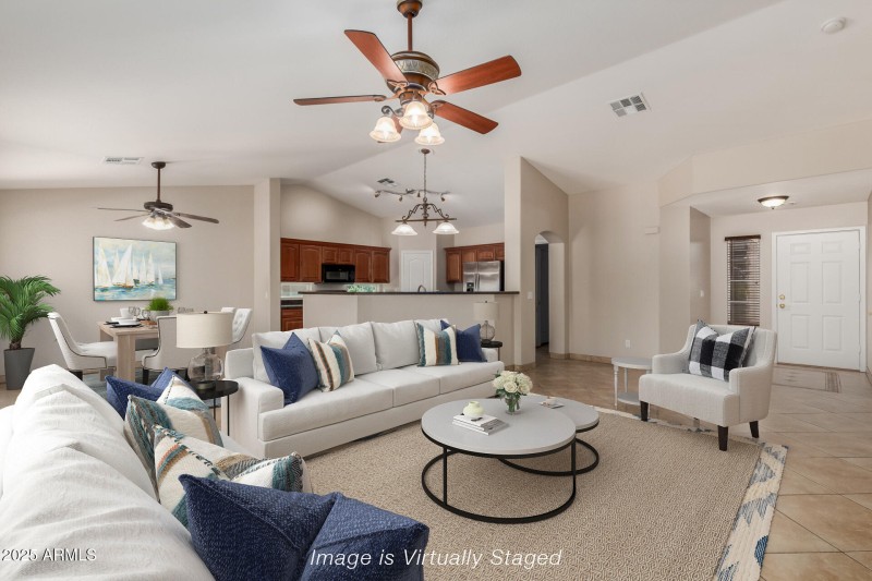 Family Room, Dining Room and Kitchen