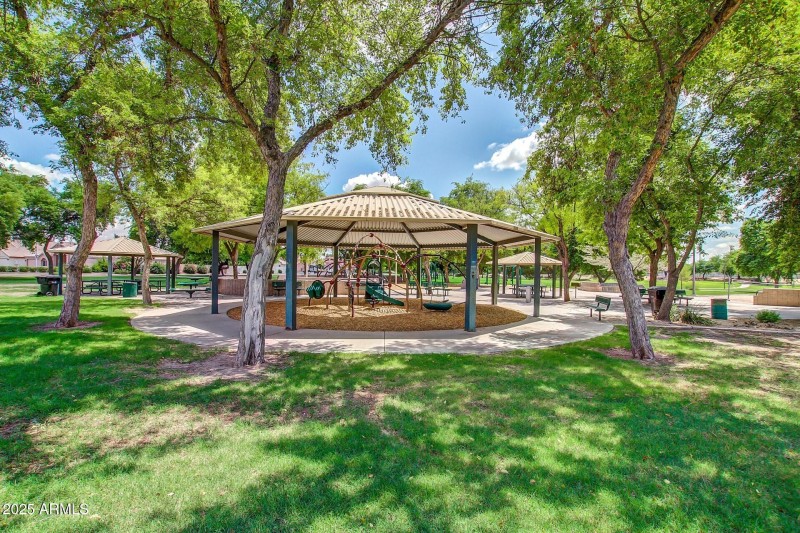 Covered playground with trees