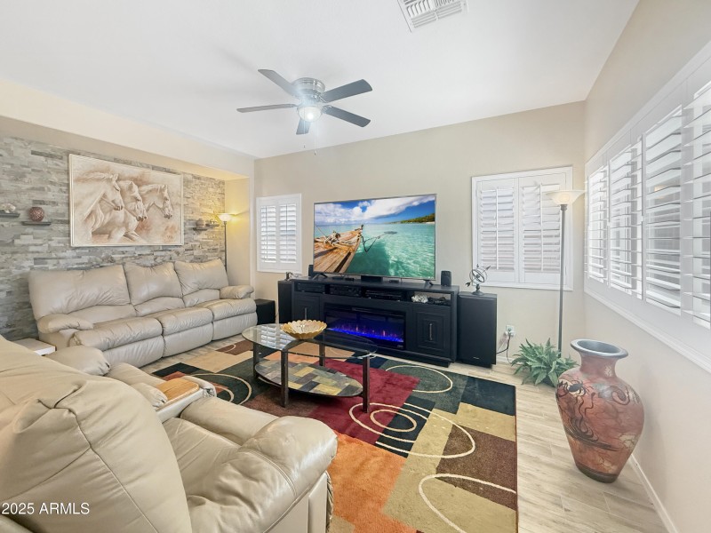 Open Family Room with Backyard Views