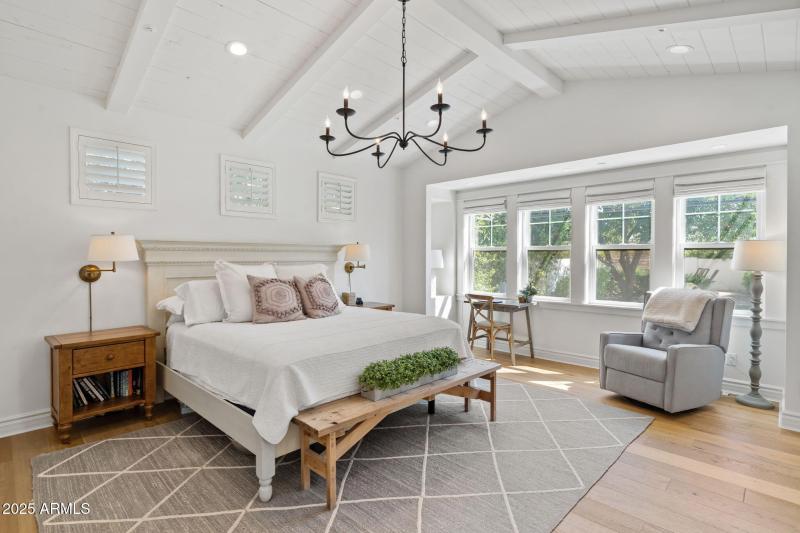 Primary Suite w Wood Beams