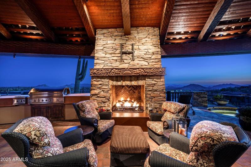 Fireplace next to built-in bbq