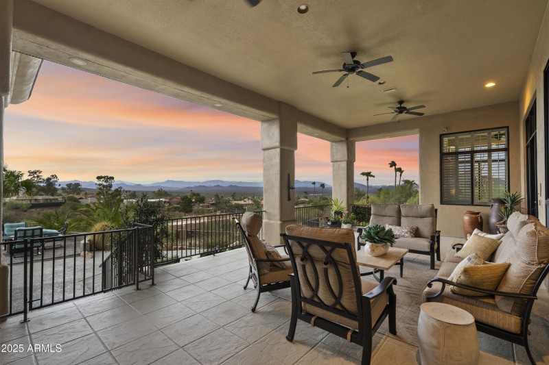 Large covered patio with views