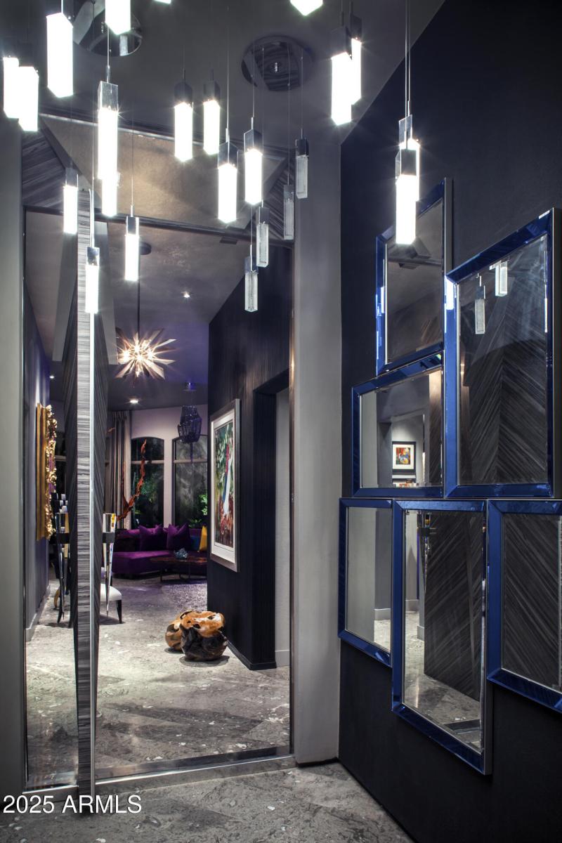 Dramatic accent wall anchors the space