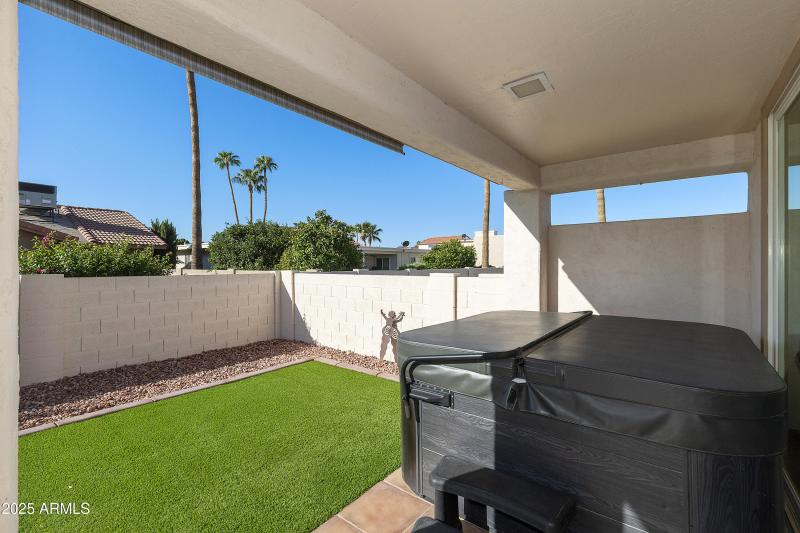 Hot tub on covered patio