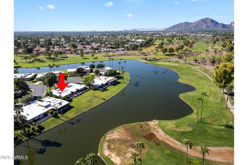 Aerial of home showing location on lake
