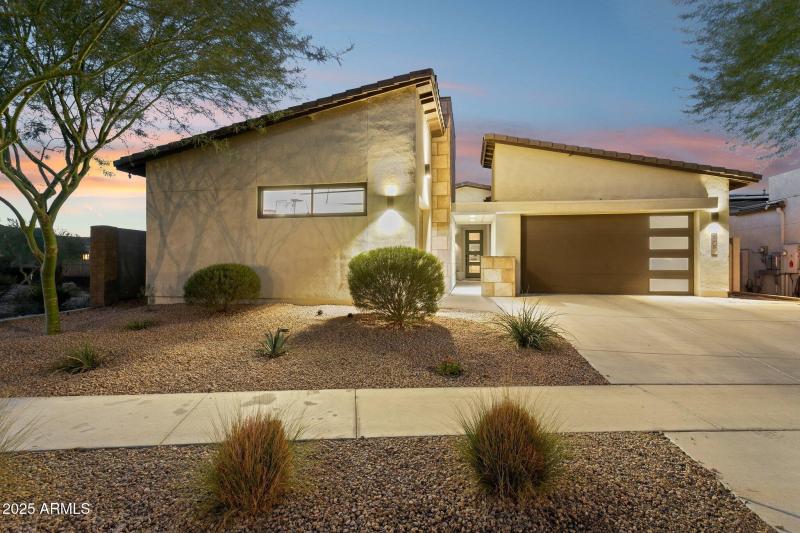 Modern elevation at sunset