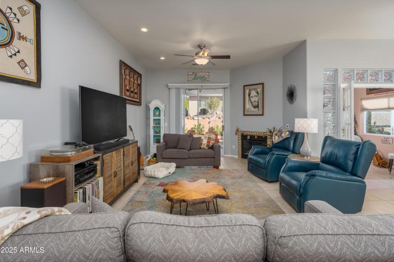 Living room with slider to back yard