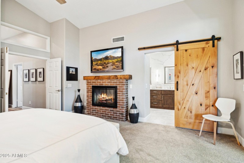 Barn door to bathroom