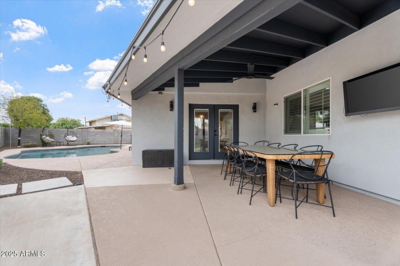 One of two large covered patios