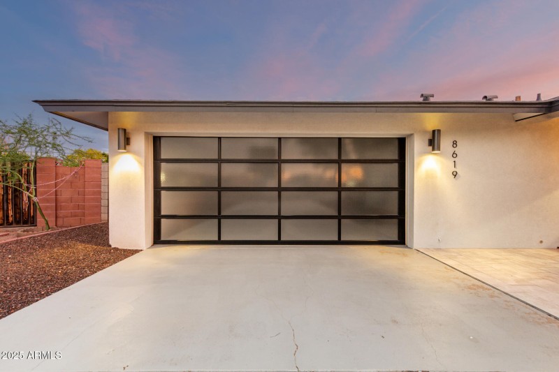 Garage at dusk
