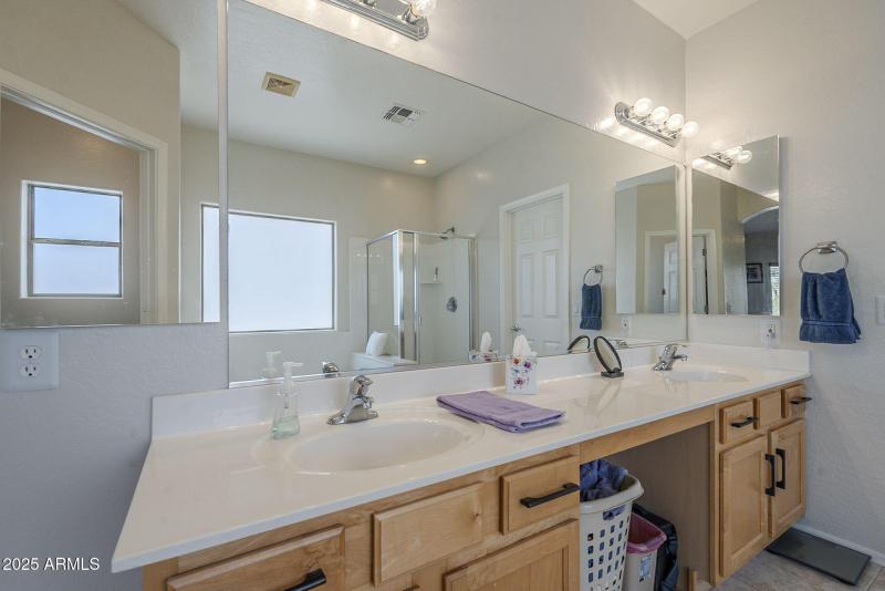 Primary bathroom, dual vanities