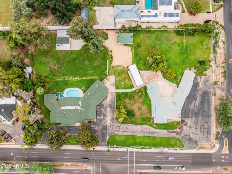 Overhead aerial of both properties