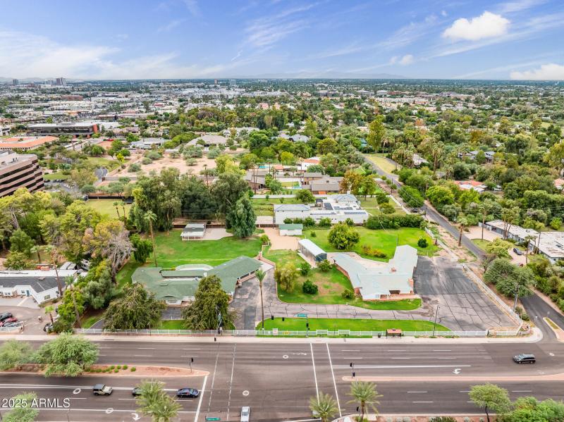 Aerial of both properties looking West