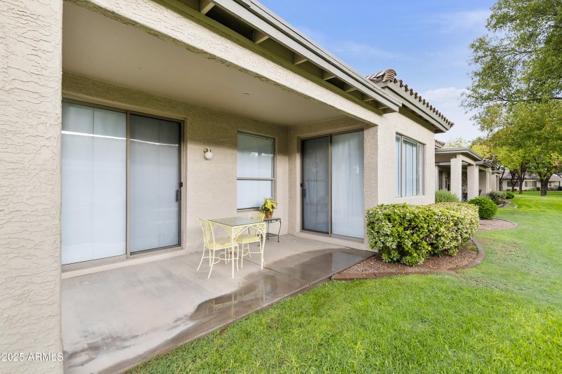 Covered patio on greenbelt