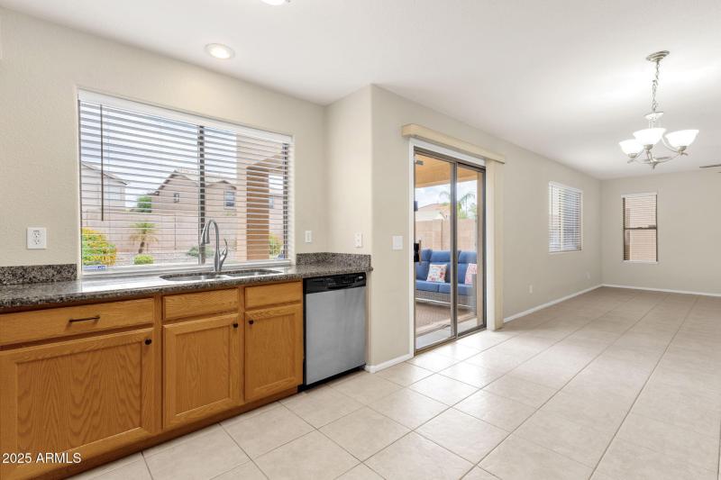 Kitchen with large view window to connec