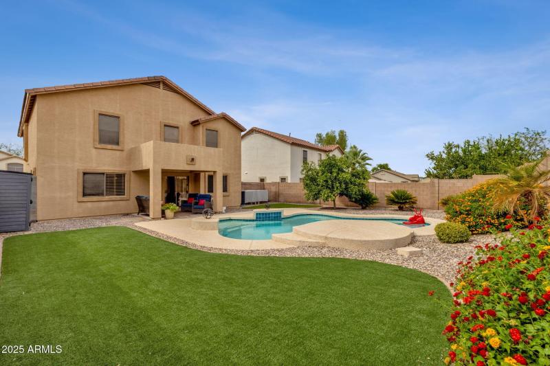 New turf, sparking pool, large backyard