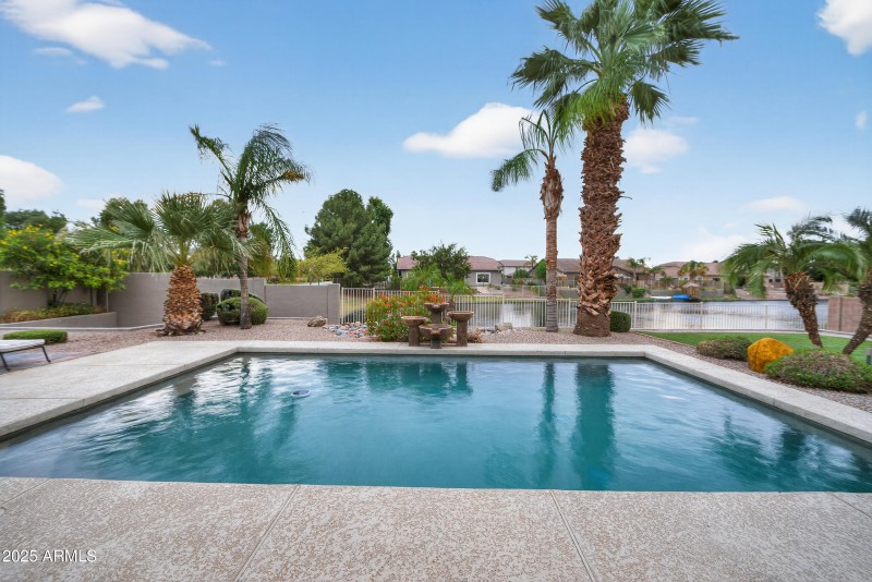 Backyard pool with waterfall