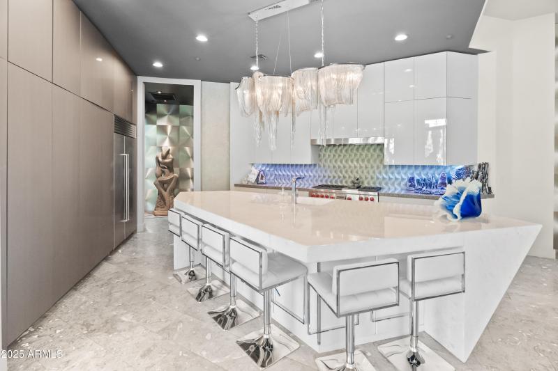 Overhead a 52” chain-design chandelier