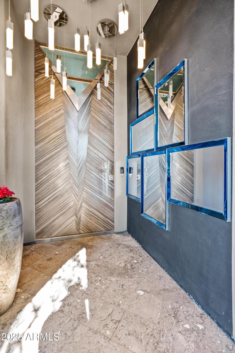 Dramatic accent wall anchors the space