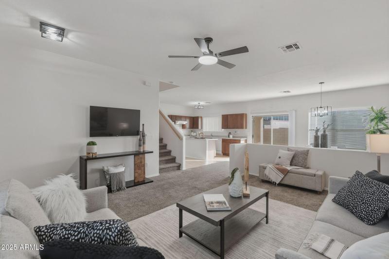 Living room to Dining and Kitchen