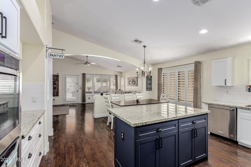 Kitchen Open to Dining + Living Area