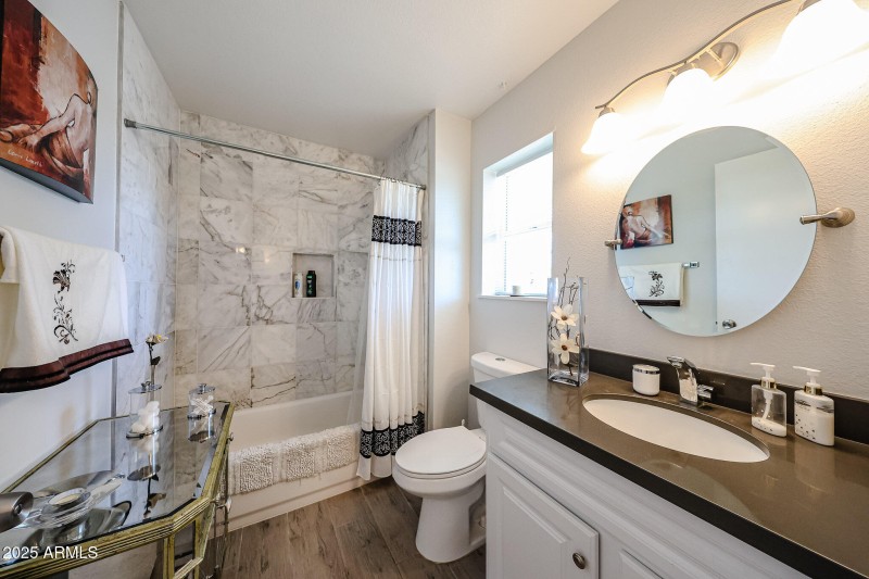 Guest bath with marble and quartz!