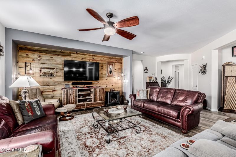 Cozy up with the fireplace