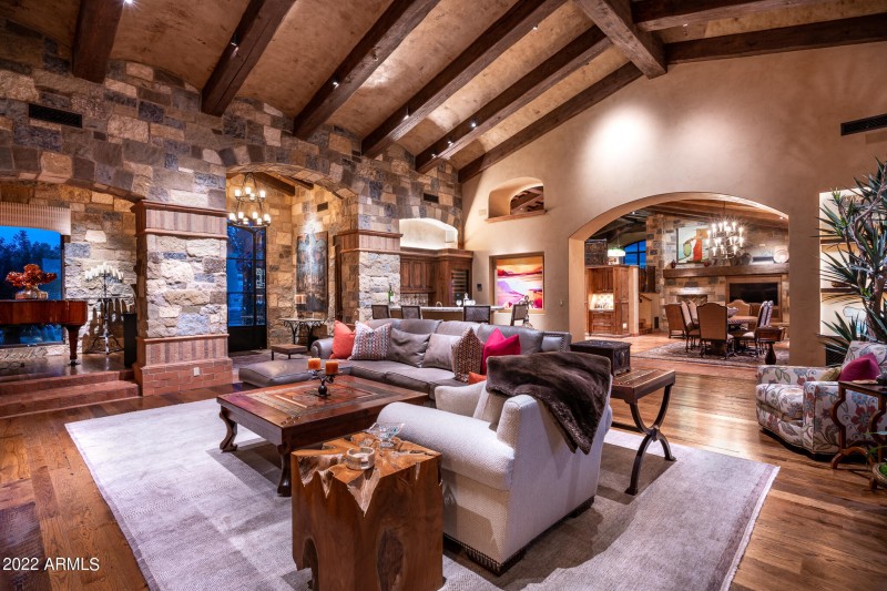 Living room towards front door and bar