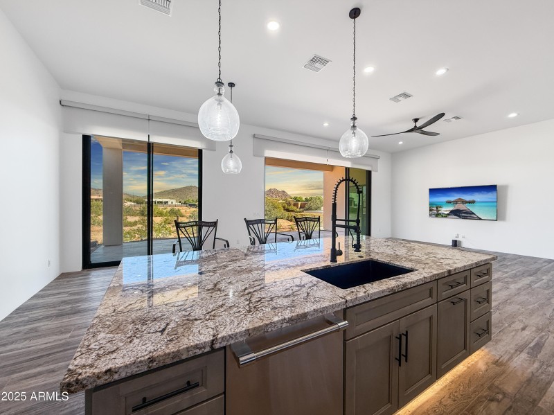 Spacious Kitchen Island & Lighting