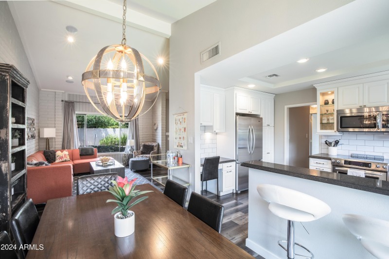 Kitchen opens to living areas