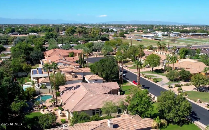 Cedar- drone shot of neighborhood lookin