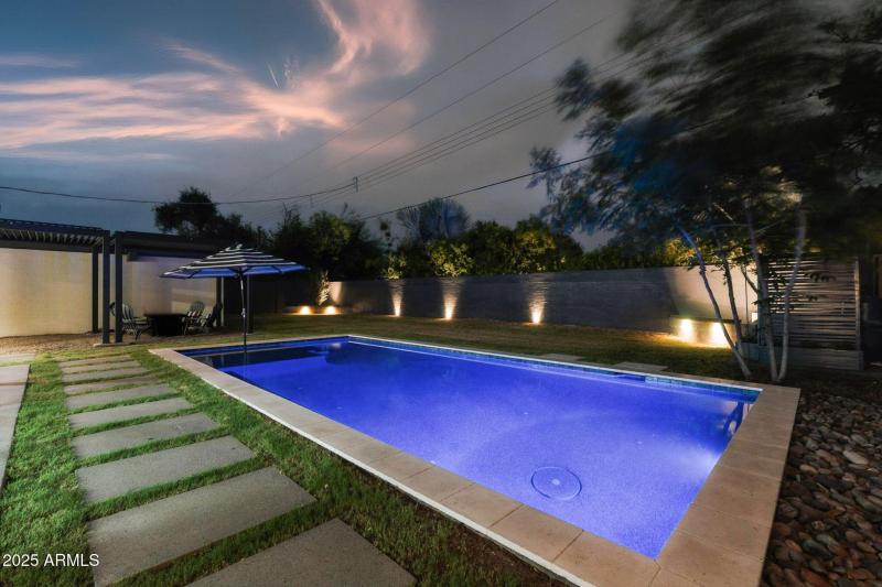 Back yard with custom lighting