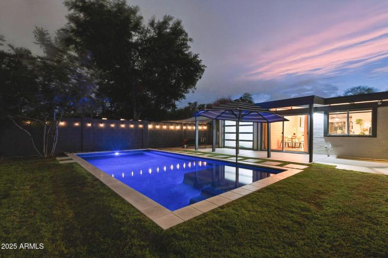 Back yard with custom lighting