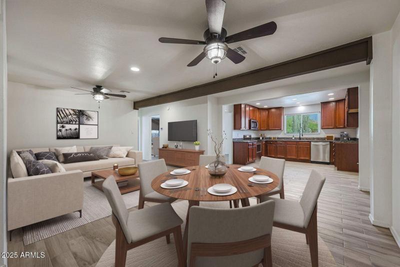 Kitchen, Living and Dining Area