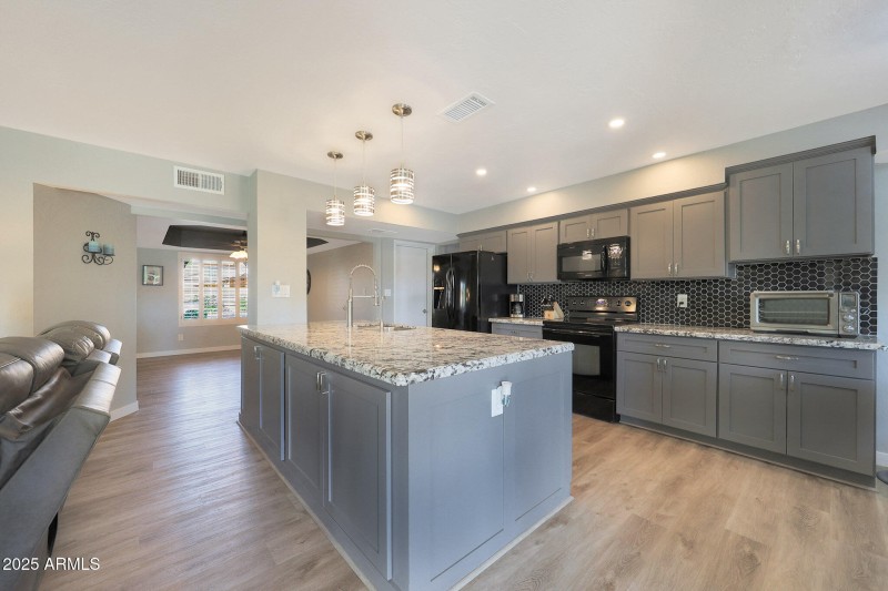 Granite counters and custom cabinets
