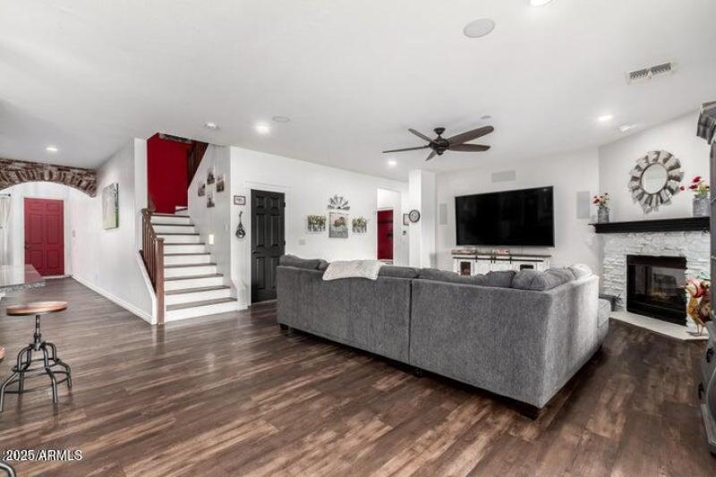 family room and stairs