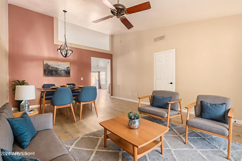 Virtually Staged Living Room - Dining Ar