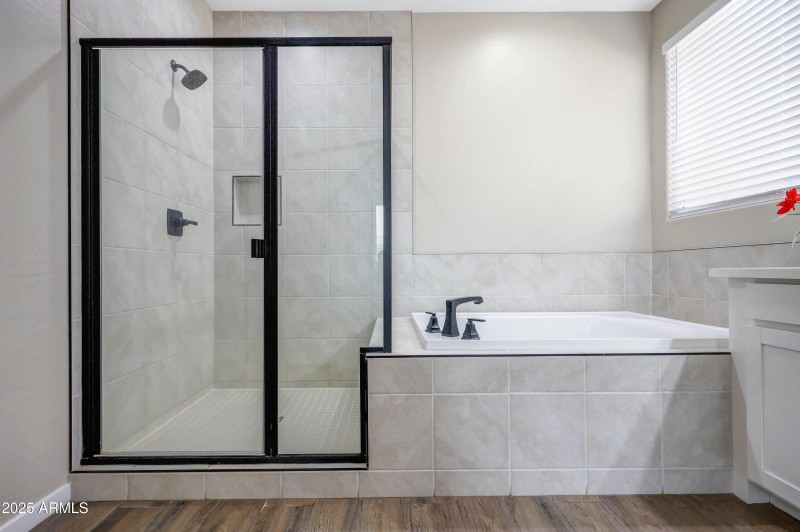 Tiled shower and tub