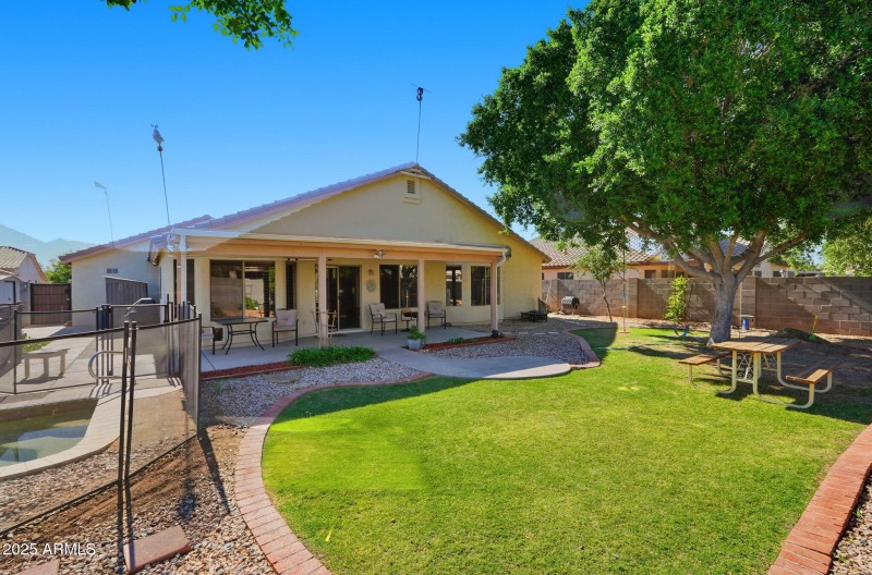 Grassy backyard with pool
