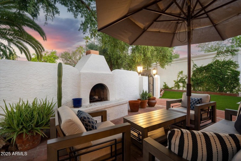 Front courtyard fireplace