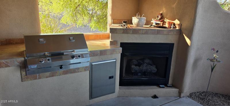 outdoor BBQ and fireplace close up